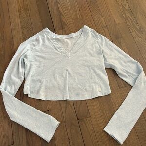 Free People Movement - Light Blue V-Neck Long Sleeve Crop Top w/ Pure Barre logo